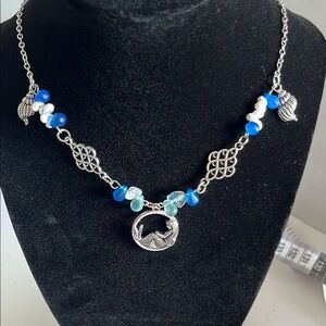 Handmade Silver and Blue Beaded mermaid Necklace